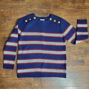 TK Womens Nautical Striped Sweater, Button Shoulder‎ Size XXL.  SKU# A-103